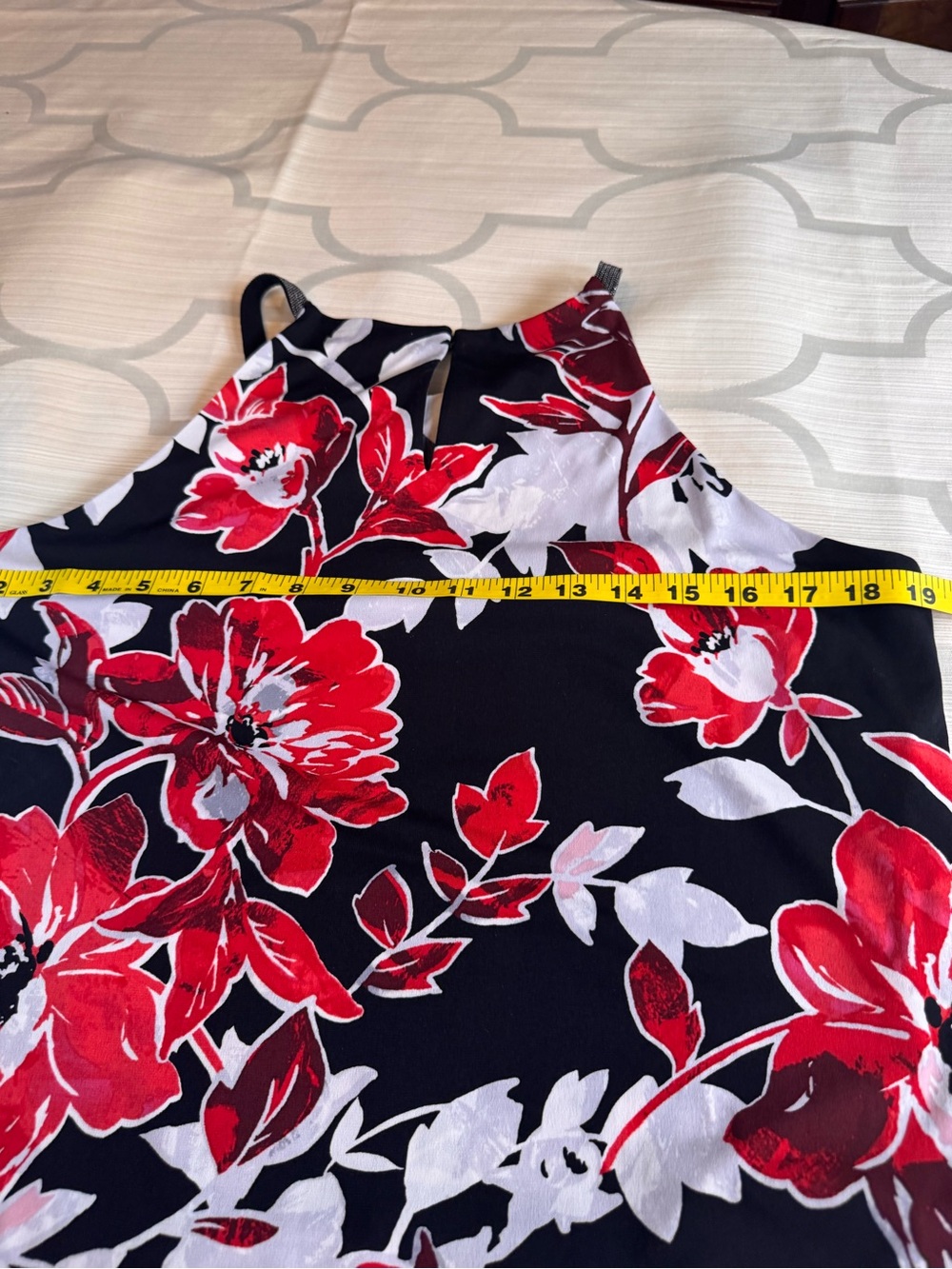 White House Black Market Navy Halter Tank with Red and White Floral Print - Picture 7 of 10